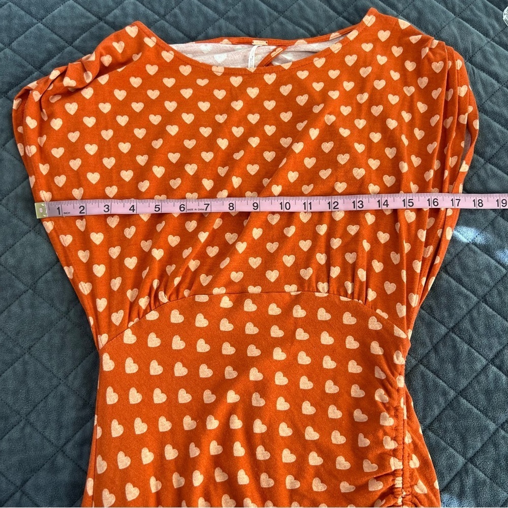 Free People Lakeside Dress Women’s XS Heart Printed Slit Midi Orange W - Picture 8 of 8
